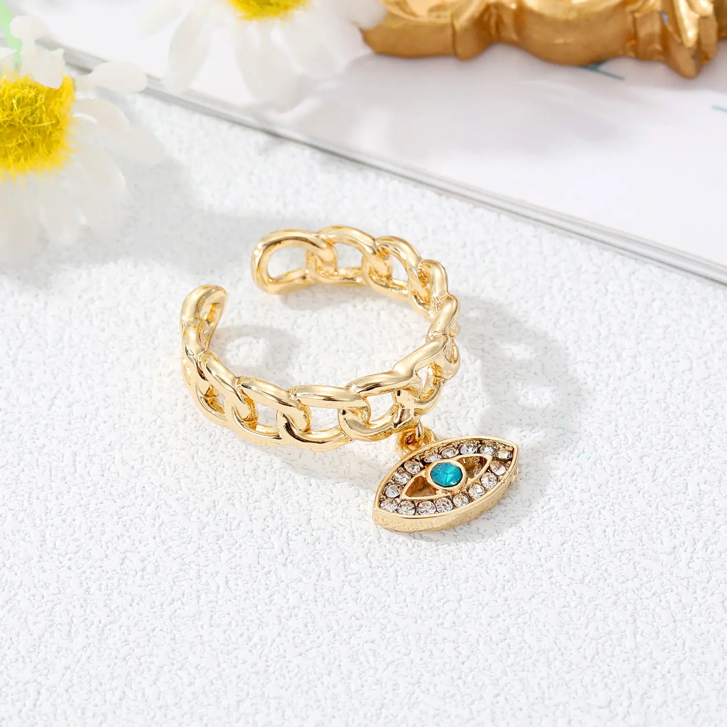 Devil's Eye Hollow Ring with Inlaid Zircon Bracelet