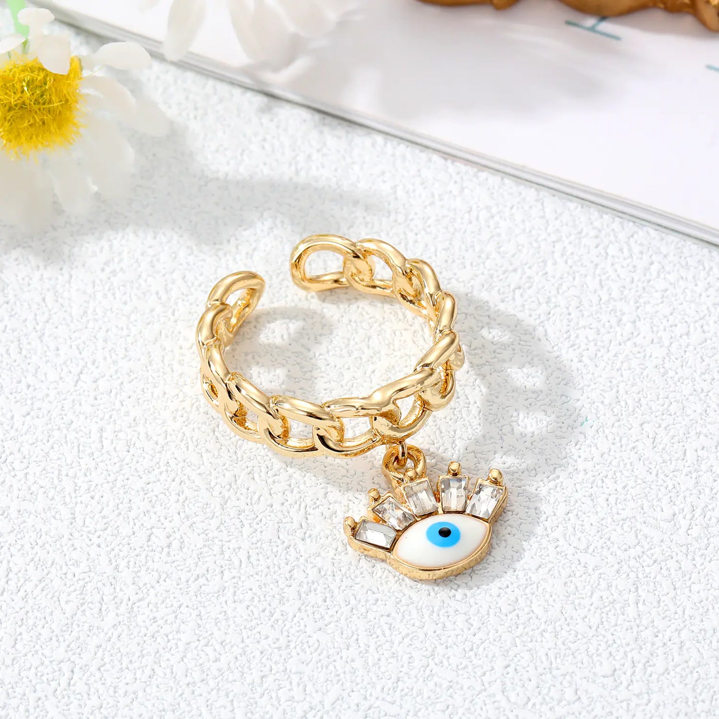 Devil's Eye Hollow Ring with Inlaid Zircon Bracelet