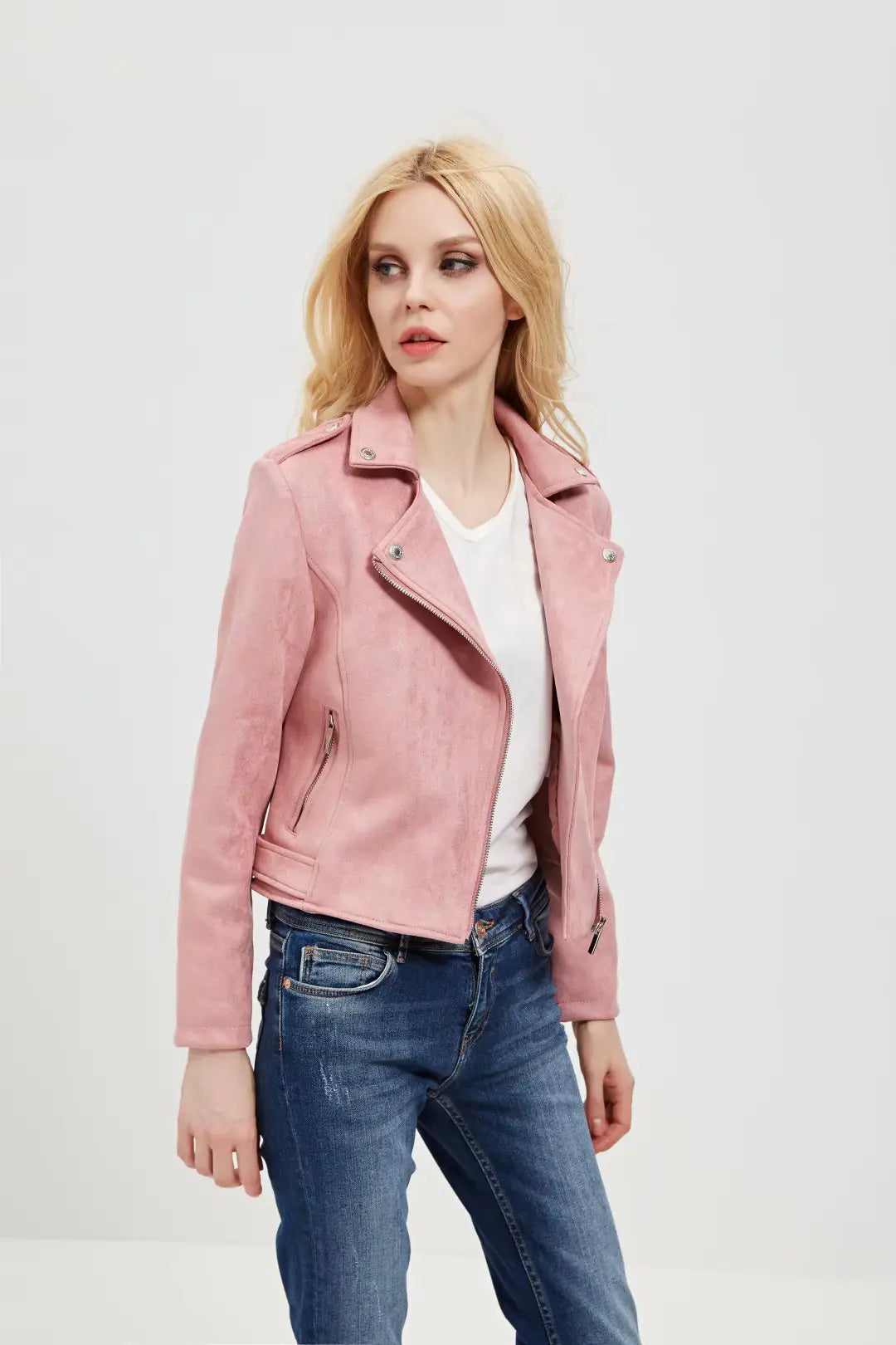 chaqueta de cuero rosa